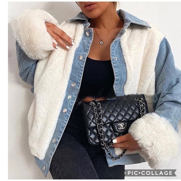 SALE!! Denim & White Furry Jacket - Picture 1 of 4